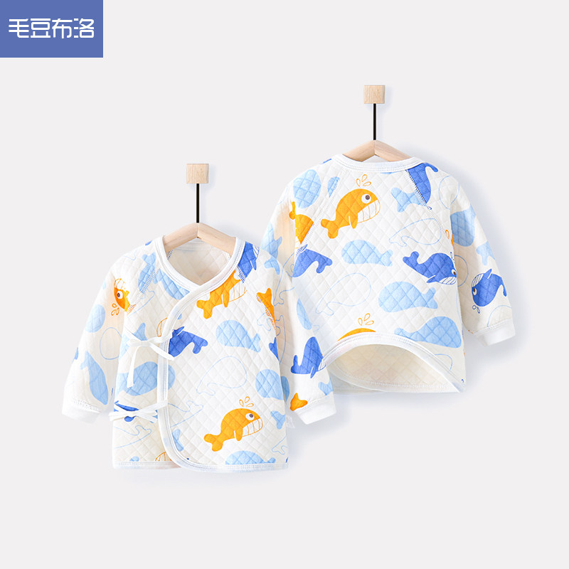 半背衣纯棉上衣新生儿秋衣和尚服 毛豆布洛保暖上装