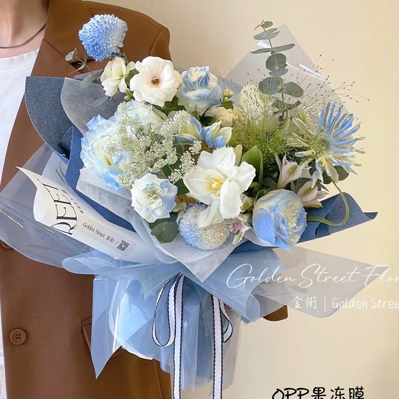 玻璃纸果冻膜花束包装纸防水透明OPP水晶鲜花包花纸花店资材材料