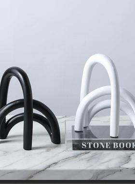 黑白几何拱形桥形交叉树脂摆件现代家北欧创意居样板间装饰品