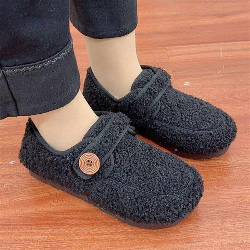 复古加绒平底女棉鞋老北京布鞋可爱圆头博肯鞋毛绒保暖豆豆棉鞋,淘宝优惠券,粉丝福利购,淘宝优惠卷