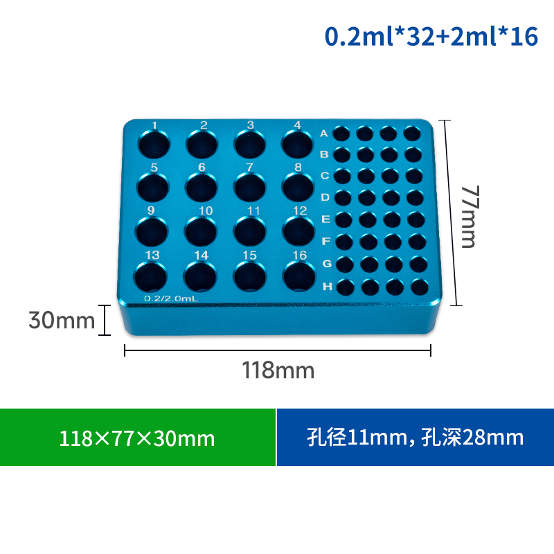 金属冰盒实验室低温配液模块PCR离心管架0.2ml96孔 2ml24孔预冷板-图3