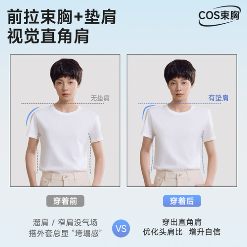 宝塔双开门垫肩束胸内衣蜂窝大胸显小透气直角肩二次元cos专用U领 - 图1