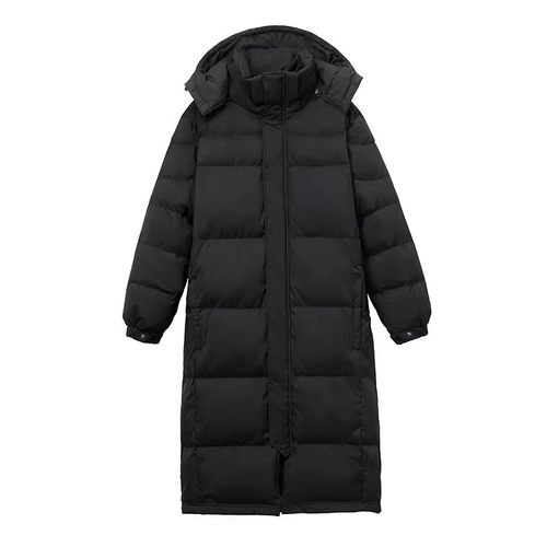 黑金长款中戏学生90白鸭绒羽绒服女冬季新款宽松显瘦保暖蓄热外套 - 图0