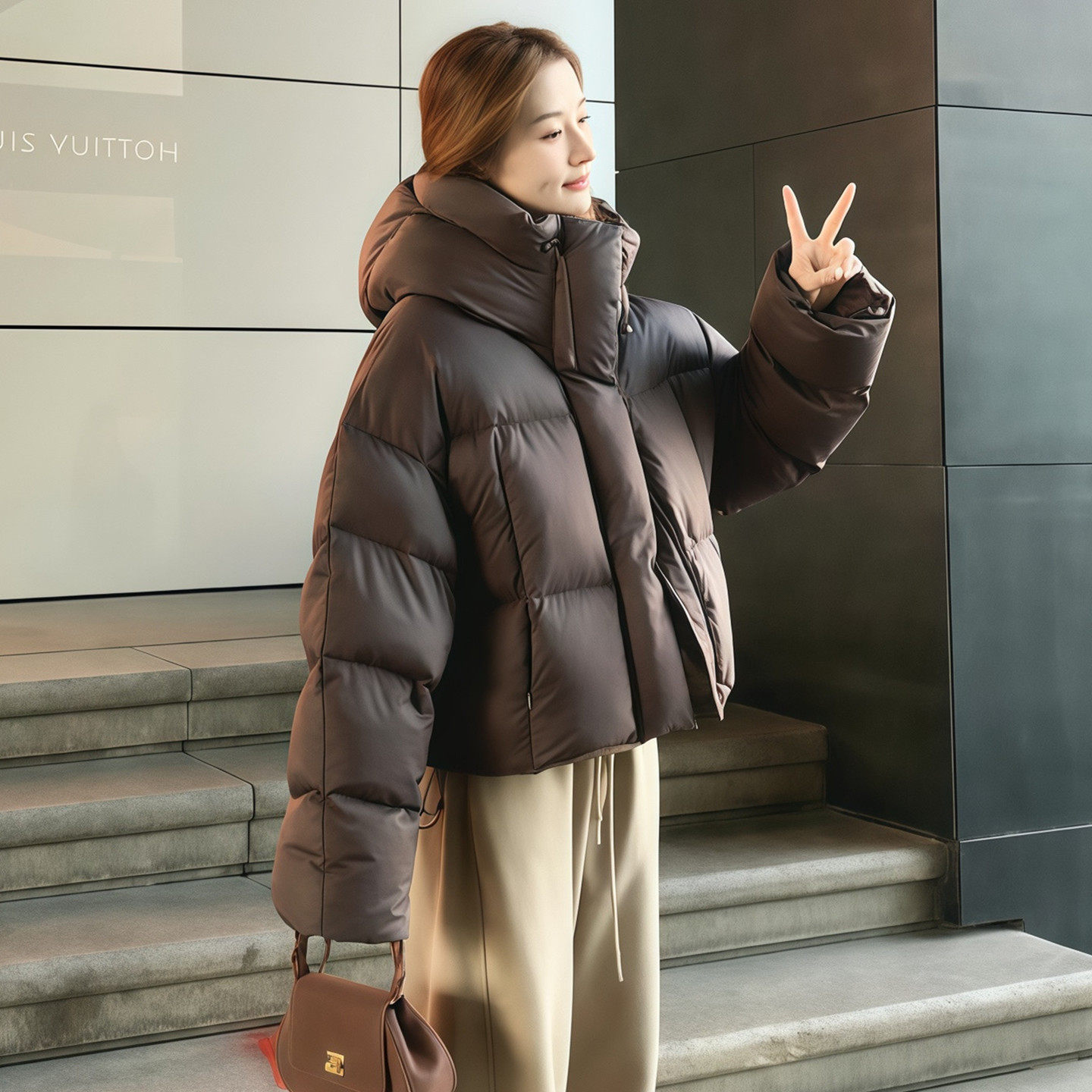 泡芙肯豆短款羽绒棉服女2025冬季新款法式小众美式面包服连帽外套,淘宝优惠券,粉丝福利购,淘宝优惠卷