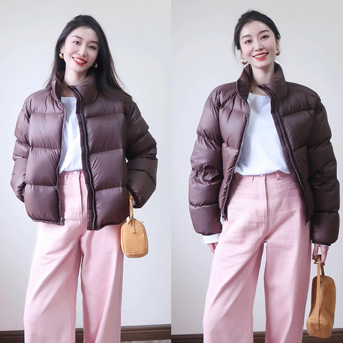 90白鸭绒立领羽绒服女短款2026秋冬季新款蓬松小个子加厚保暖外套 - 图3