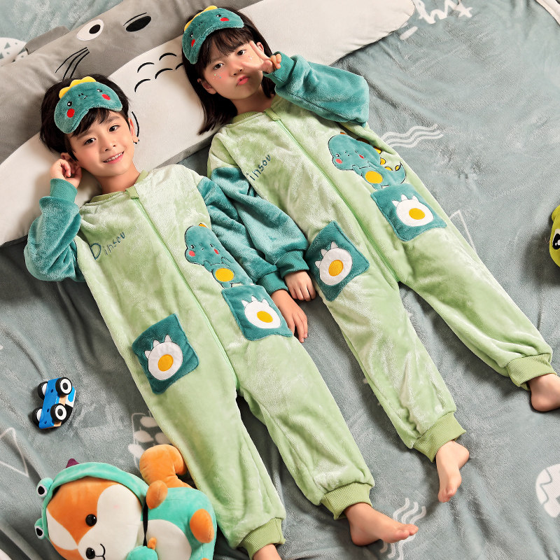 儿童连体衣卡通男童恐龙法兰绒睡衣 雅芙雨睡衣/家居服套装