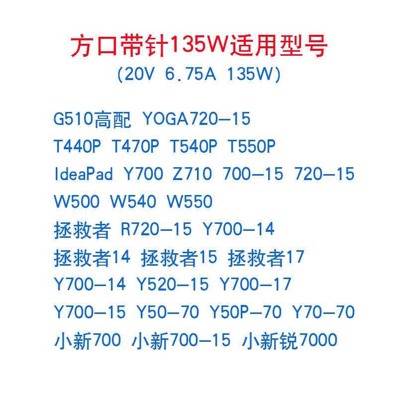 联想电源适配器拯救者14/15/R720/Y50/Y700黑将S5方口135W充电器-图0