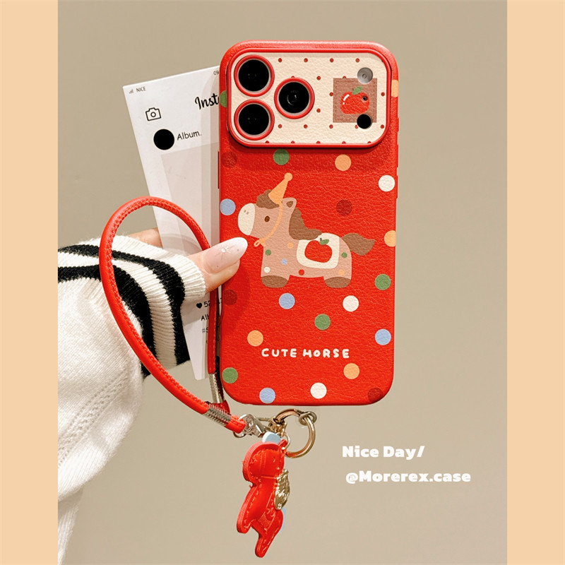 MoreRex新年皮纹红底彩色波点小马适用苹果17手机壳iphone16promax新款17pro全包14防摔保护套13带挂绳15女款,淘宝优惠券,粉丝福利购,淘宝优惠卷