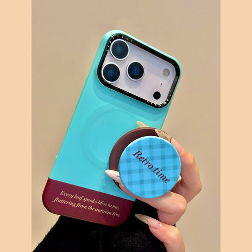 MoreRex ins小众撞色条纹英文磁吸支架适用苹果15手机壳iphone16promax新款14防摔13保护套16pro女款高级感17 - 图2