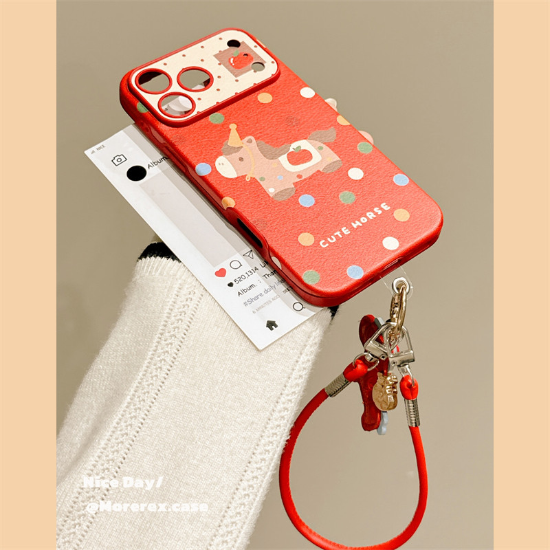 MoreRex新年皮纹红底彩色波点小马适用苹果17手机壳iphone16promax新款17pro全包14防摔保护套13带挂绳15女款,淘宝优惠券,粉丝福利购,淘宝优惠卷