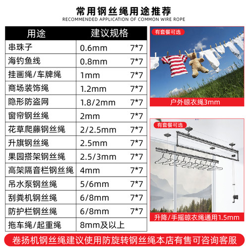 304不锈钢钢丝绳吊起重细软拖车绳晾衣绳养殖水泵包塑不锈钢丝绳 - 图2