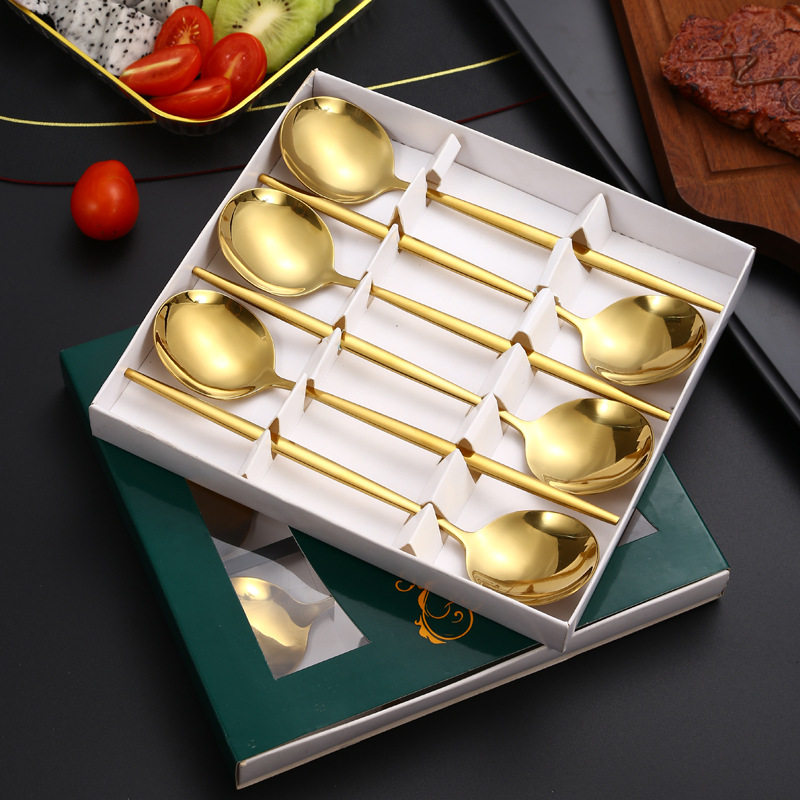 不锈钢勺子调羹促销礼品家用餐勺搅拌勺创意礼盒餐具六件套套装