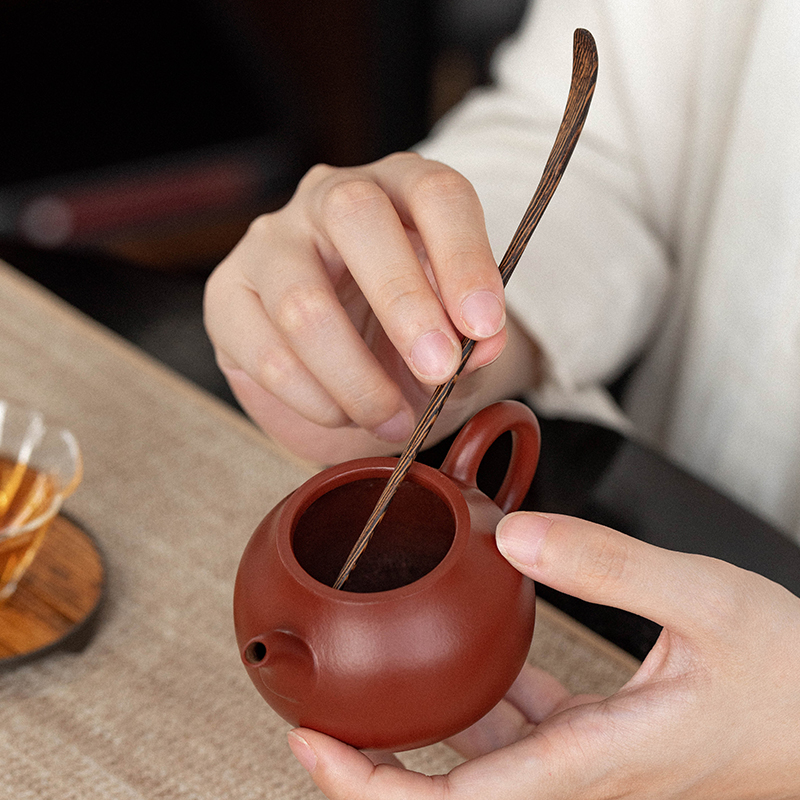 落笙实木茶则茶拨套装鸡翅木茶托茶勺手工功夫茶具茶道六君子配件