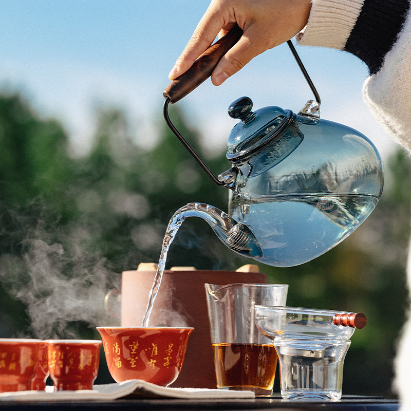 落笙玻璃煮茶器煮茶炉耐高温玻璃烧水壶茶水分离泡茶提梁壶电陶炉