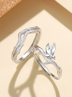 日系cherry kittys925银蓝桉已遇释槐鸟情侣对戒ins轻奢小众设计