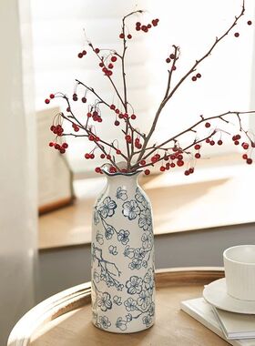 青花瓷花瓶陶瓷小口细长款水养插花摆件客厅中国风软装饰品新中式