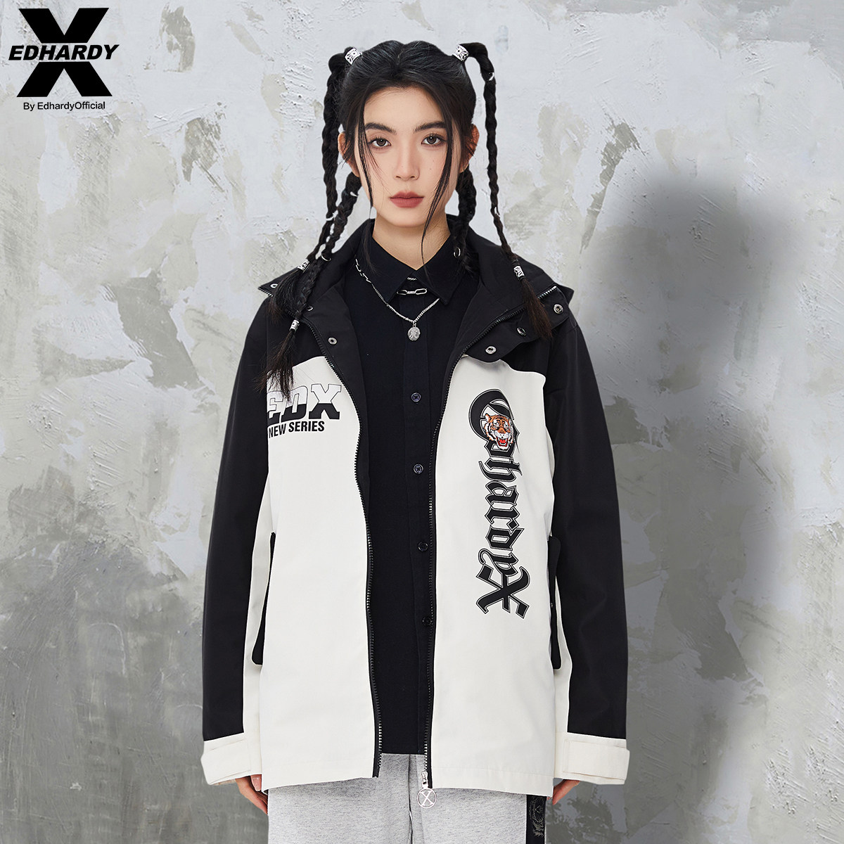 EdHardyX2023秋冬新款户外工装休闲宽松男女同款夹克外套衣服男