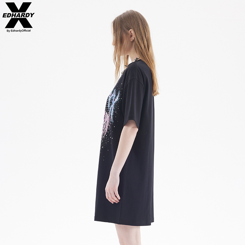 Ed Hardy X新品100%棉印花休闲潮流翅膀短袖连衣裙X2C1FA611029 - 图2