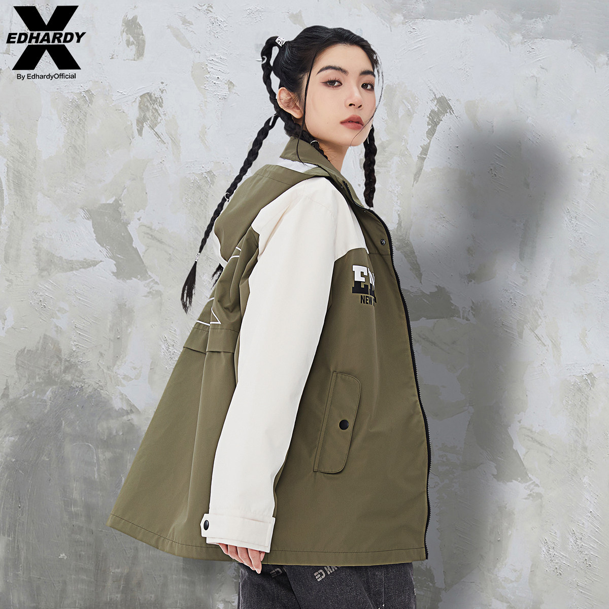 EdHardyX2023秋冬新款户外工装休闲宽松男女同款夹克外套衣服男