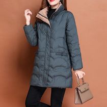 New Down Jacket Woman 2022 Autumn Winter in the middle of the Long Duck Suede Big Code Mom Middle-aged Loose Thickened Jacket