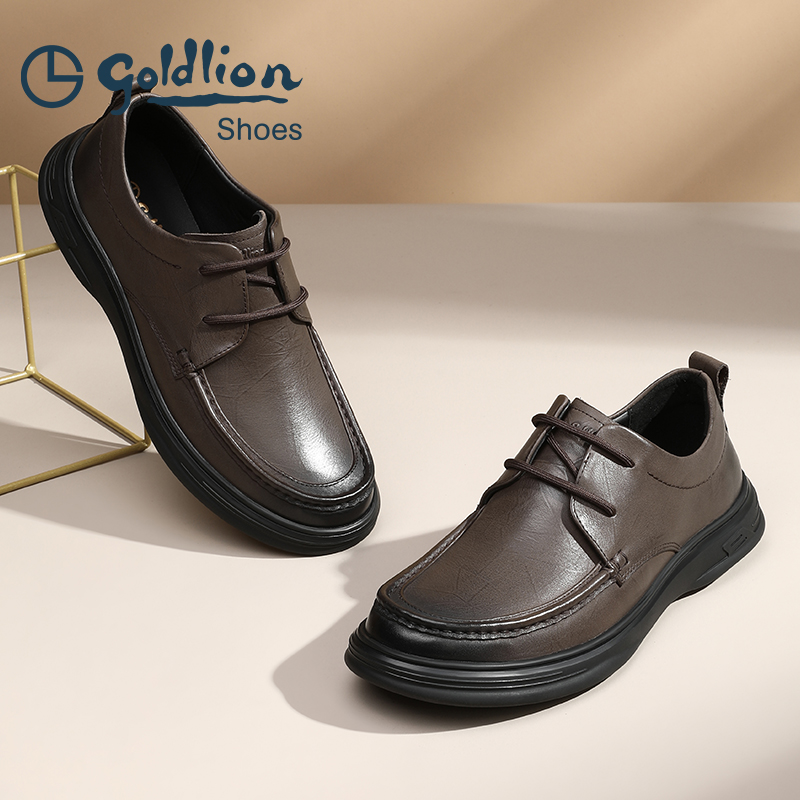 金利来男鞋新款商务休闲皮鞋真皮高颜值复古百搭系带 - 图0