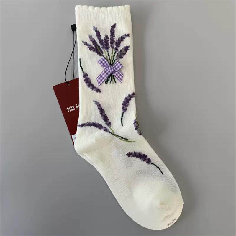 日系jk甜美少女小腿袜蝴蝶结木耳花边甜美可爱图案中筒女袜子 - 图3