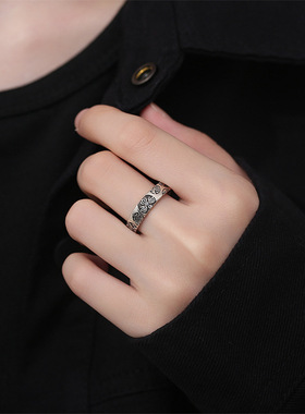 性花纹女同款民族风调节指环