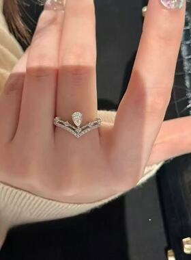 国风潮铜镀银手工饰品植物时尚轻奢款文艺范简约皇冠戒指百搭指环