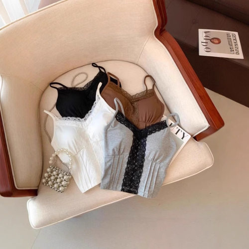 新款上市时尚舒适百搭纯欲性感蕾丝拼接吊带背心外穿固定杯衣收腰 - 图0