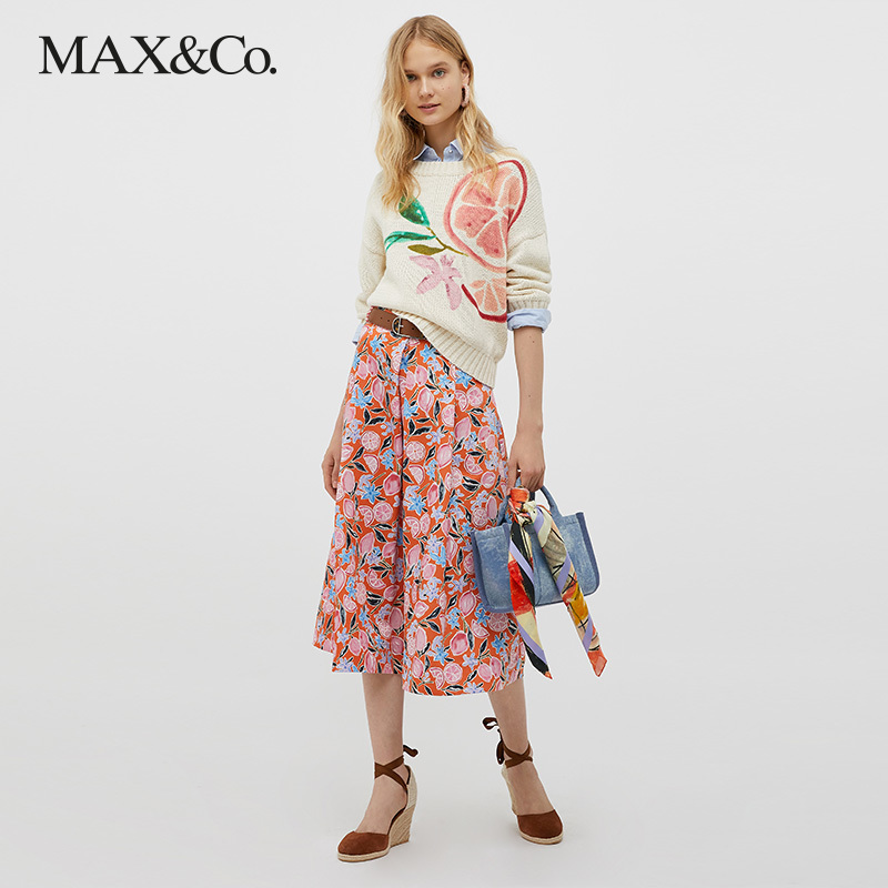 MAX&Co.春夏新款印花楼梯布伞裙半身裙7101092003002maxco-图0