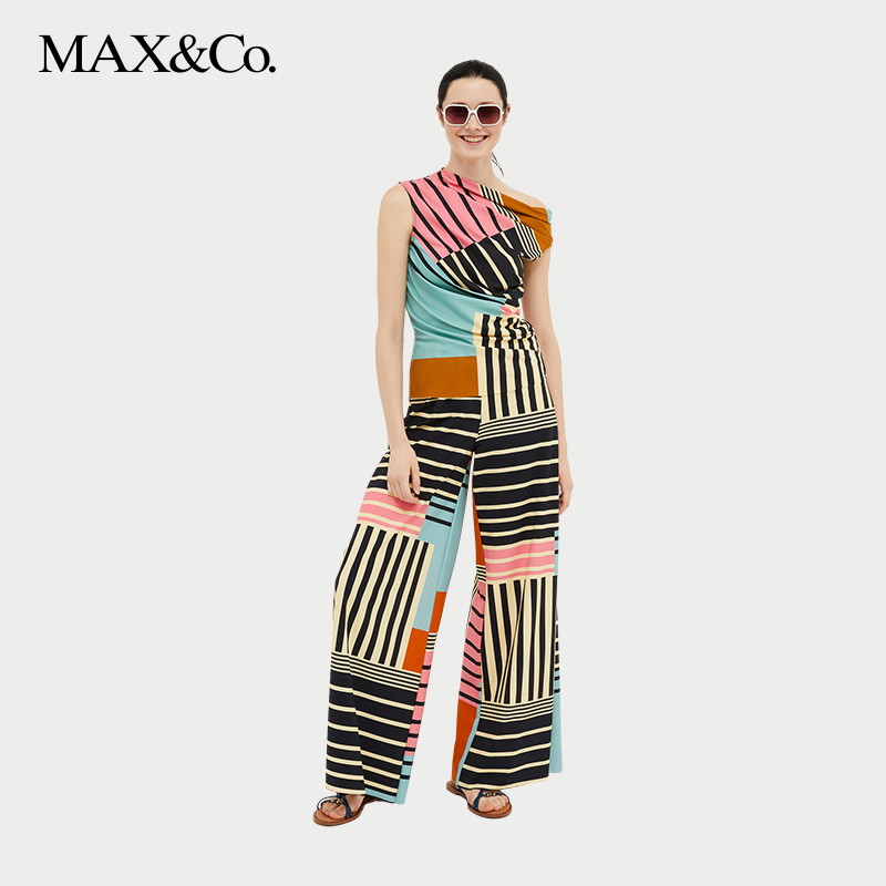 MAX&Co.春夏工艺平纹针织阔腿长裤6781024402max - 图0