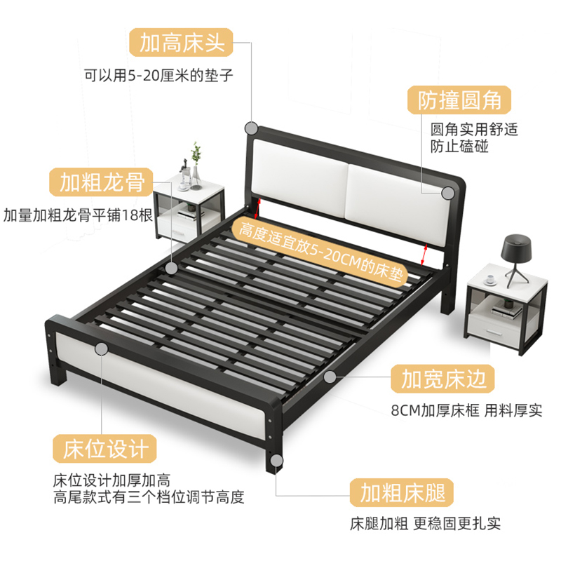 铁艺床双人床现代简约家用简易1.8铁架床加厚加固加密1.5米单人床 - 图0