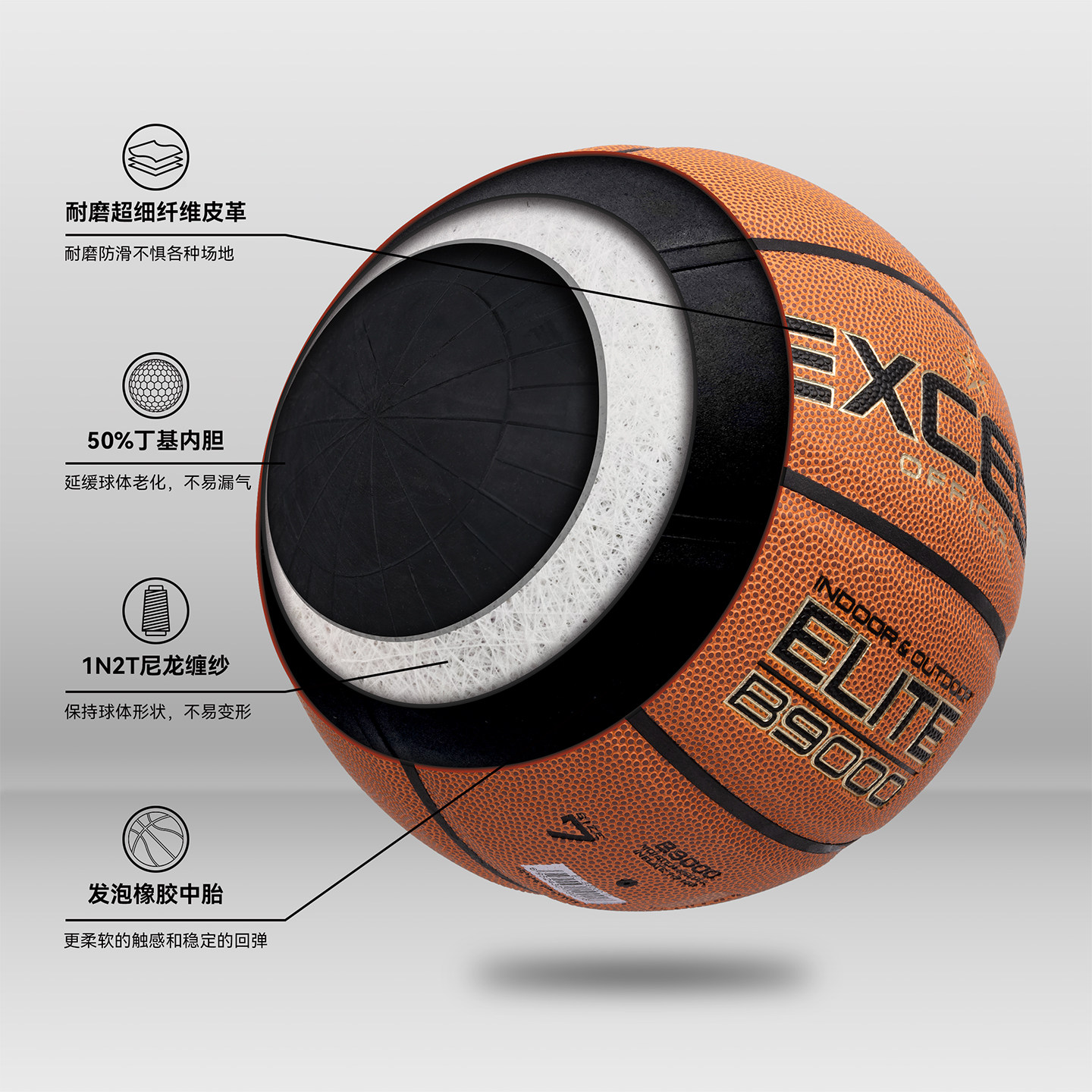 爱可赛/EXCESS篮球B9000正品超纤手感防滑耐磨7号室外训练球比赛