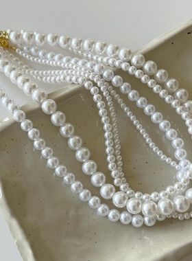 法式小众气质轻奢吸扣正圆珍珠项链百搭吊坠高级感森系锁骨链