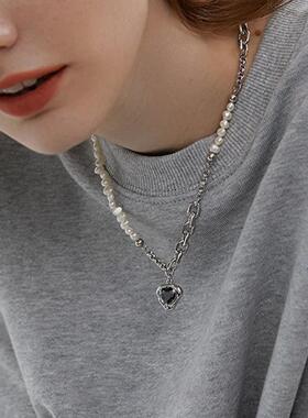 甜酷时髦休闲链条珍珠爱心项链女