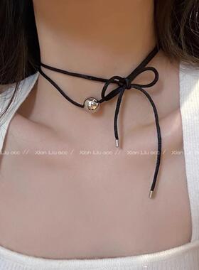 向日葵欧尼同款银色圆珠项链女