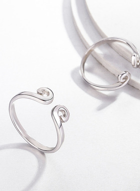 紧箍咒素圈纯银情侣戒指女INS爱你一万年开口对戒男小众简约指环