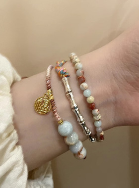 新中式竹节编织手链女款2023年新款复古情侣手绳轻奢小众手串手饰