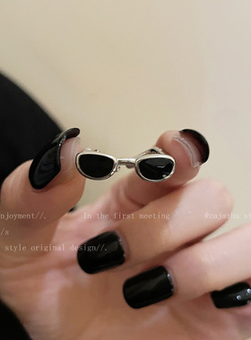 趣味墨镜眼镜戒指女独特简约小众设计个性潮食指戒开口指环男