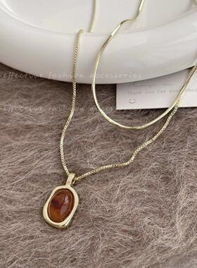 椭圆虎眼石项链女轻奢小众感2024