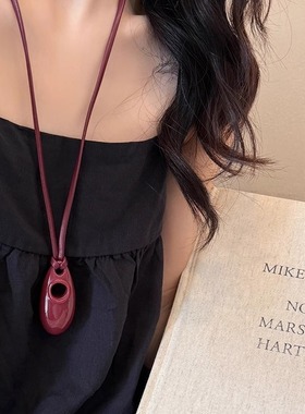韩国ins博主同款安可拉红色吊坠项链女小众高级感百搭颈链锁骨链
