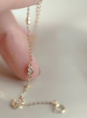 新款日式S925纯银心形手链镀14k包金3颗小爱心冷淡风简约