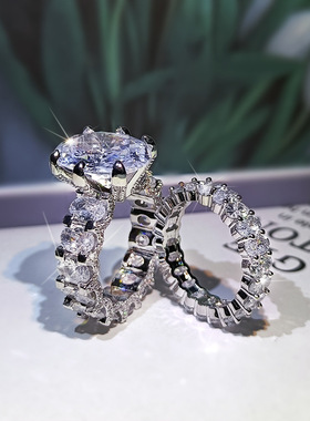 欧美时尚铜配饰现货 新款锆石欧美博主同款奢华富婆2件套戒指