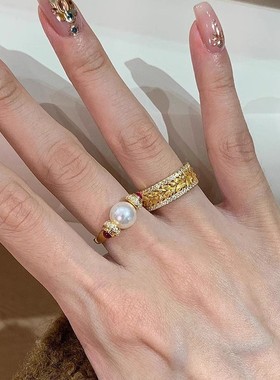 中古风排钻麦穗转运珠戒指女轻奢高级感个性时尚潮流百搭指环戒子