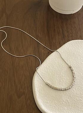 银色小方块项链女2026年新款