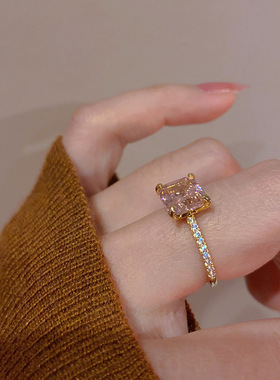 欧美ins粉色爱心宝石戒指女2023年潮新款轻奢气质小众设计食指戒