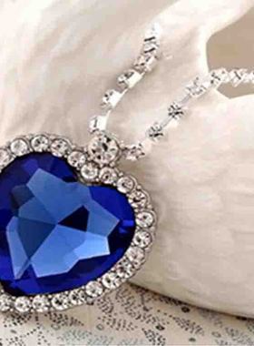 英国设计师TopWhit泰坦尼克号海洋之星项链 海洋之心水晶吊坠 蓝