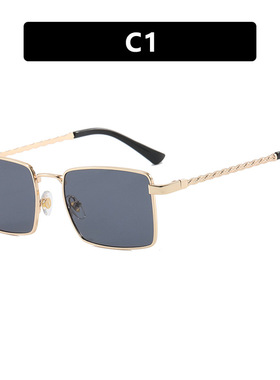 日系cherrykoko欧美螺纹方形太阳镜新款个性太阳眼镜复古金属