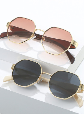 日系cherrykoko新款多边形金属太阳镜 欧美街拍复古圆形眼镜