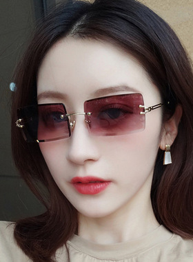日系cherrykoko新款无框切边太阳镜女士方形渐变色墨镜潮流街拍